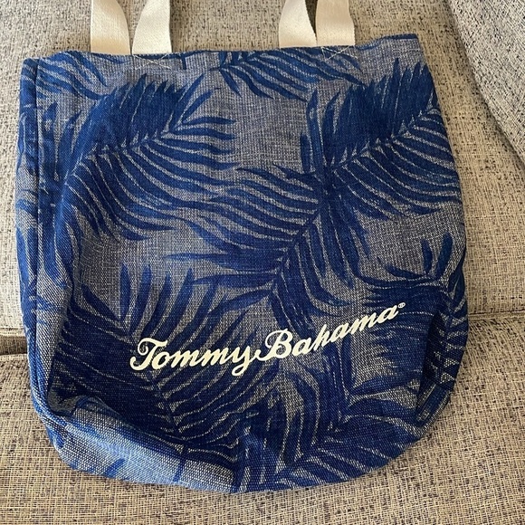 Tommy Bahama Blue Linen Tote with Canvas Handles - Picture 6 of 7
